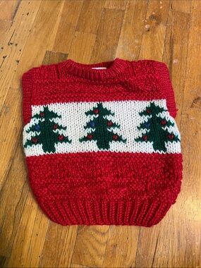 Vintage 1980s Handknit Windcrest Knit Christmas Sweater Vest with Tree Motif